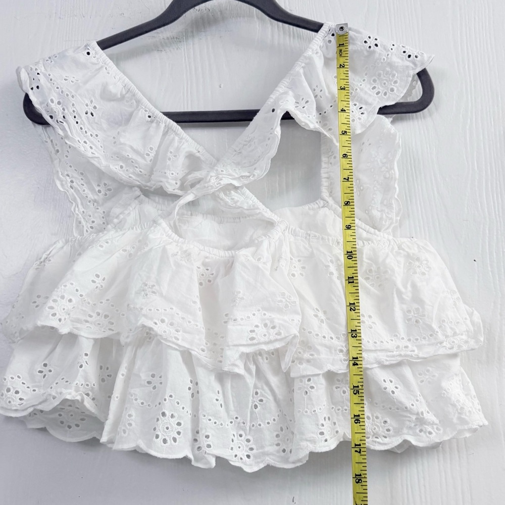 Show Me Your Mumu Girly Top White Eyelet Ruffle Crop Cami Size Medium - Picture 9 of 11